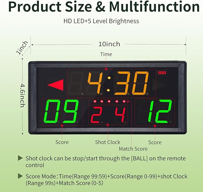 LED Electronic Scoreboard with Power Supply,Score Keeper with Timer Clock,Portable Digital Scoreboard with Remote for Corn Hole,Board Game,Indoor & Outdoor Game
