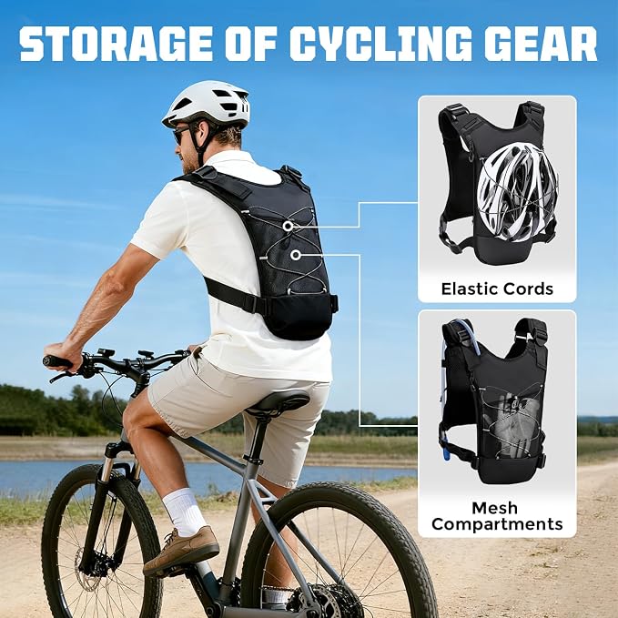 Running Hydration Vest with 2L Water Bladder， Lightweight Adjustable Hydration EDC Chest Pack for Men and Women, Water Backpack for Hiking, Cycling