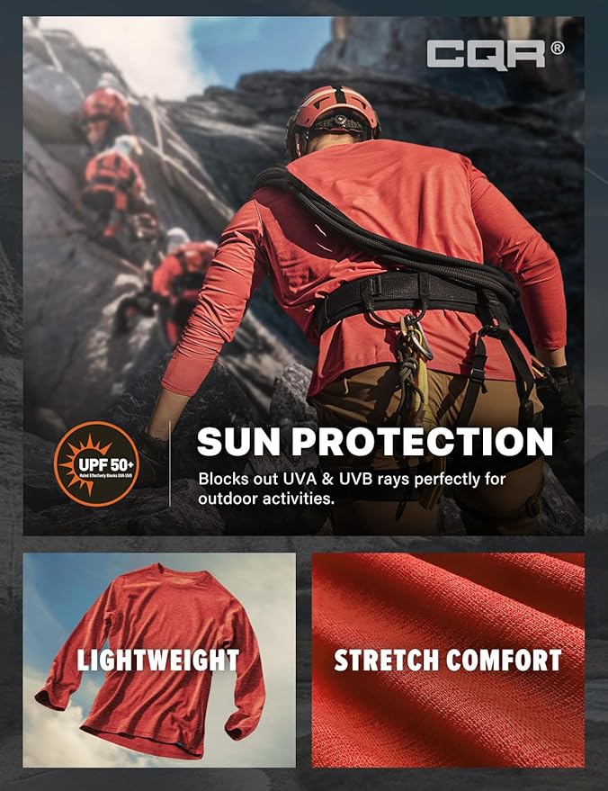 CQR Men's UPF 50+ Sun Protection Long Sleeve Quick Dry Athletic Shirts, Stretch Running Workout Hiking T-Shirts