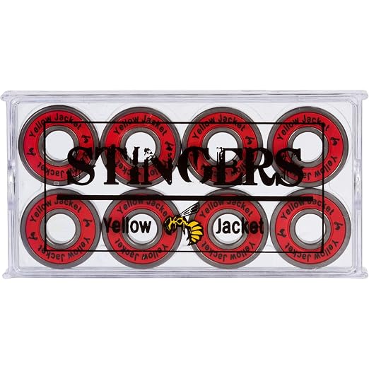Yellow Jacket Premium Skateboard Bearings, Pro Longboard Bearings, 608, ABEC 11, Racer Red (Pack of 8)