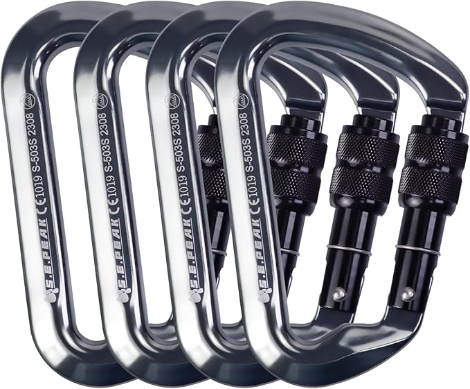 SEPEAK UIAA 30kN Locking Climbing Carabiner, Professional Heavy Duty Screwgate Clip for Outdoor Climbing, Mountaineering, Rappelling, Camping, Hiking, Swing,Large D Carabiner Hook/6744lb