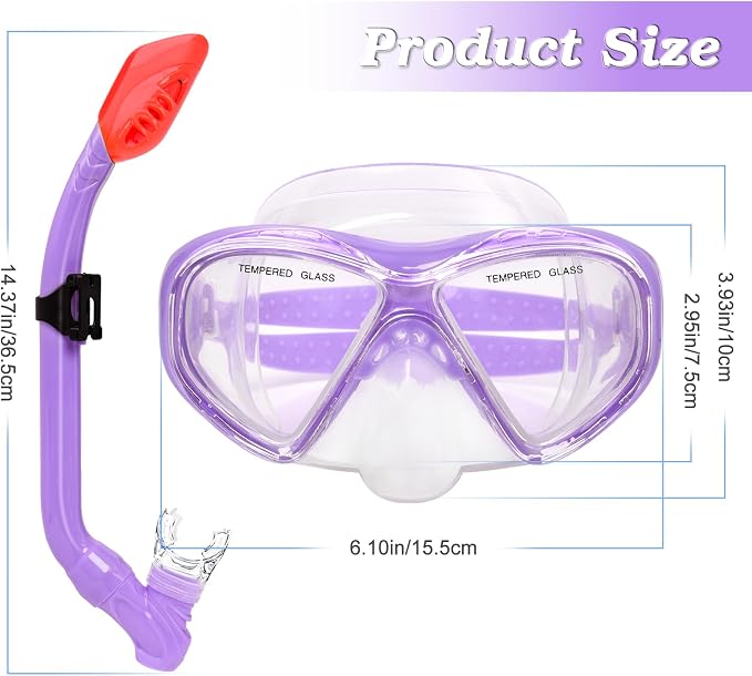 2 Sets Snorkeling Gear for Kids, Kids Snorkel Set for Ages 6-14, Dry Top Snorkel Mask Set for Youth Boys Girls Junior, Tempered Glass Diving Swimming Mask Goggles