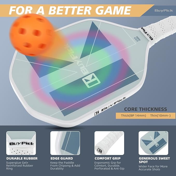 Pickleball Paddle, USAPA Approved, Lightweight & Wide, Carbon Fiber Surface, 16mm Thick, Anti-Slip Grip, Gift for Men