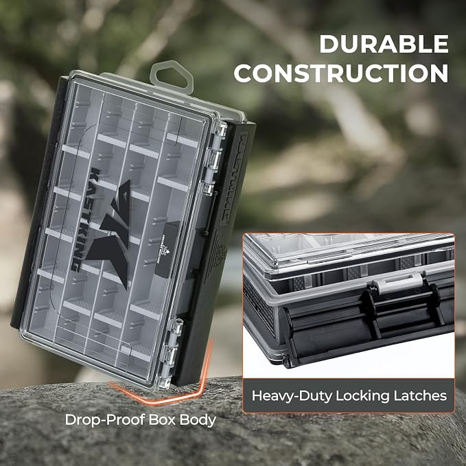 KastKing HyperSeal 3500 Double-Sided Waterproof Fishing Tackle Box,1 Pack | Adjustable Dividers, EVA Foam Jig Storage, Lure & Terminal Tackle Organizer,Tackle Trays, Fishing Gear Storage