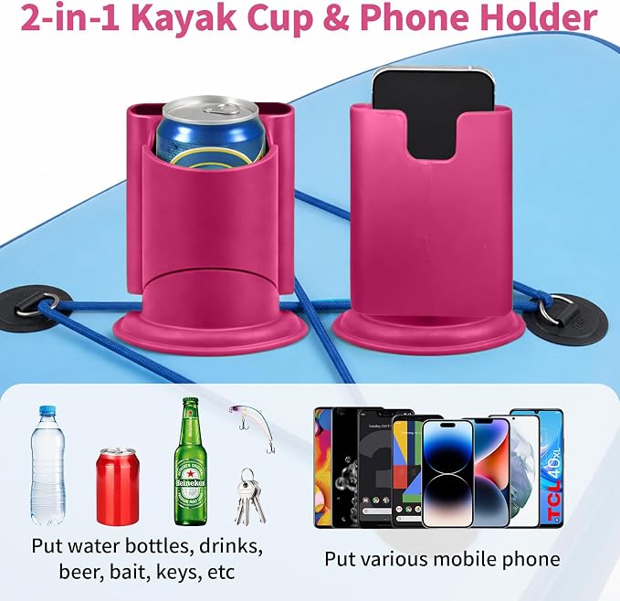 Premium 2-in-1 Paddle Board Cup Holder, Non-Slip Kayak Drink and Phone Holder with Secure Lock System, Universal Cup Holder for SUP, Boat, Surfboard, Canoes, Paddleboard Accessories (Pink)