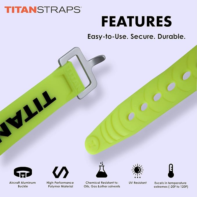 Titan Industrial Straps – Strong & Simple Tie-Downs for Construction (Welders, DIY Home) & 1st Responders – 3 Year Warranty, Batch Tested – 70 lb. Working Load, School Bus Yellow, 4-Pack
