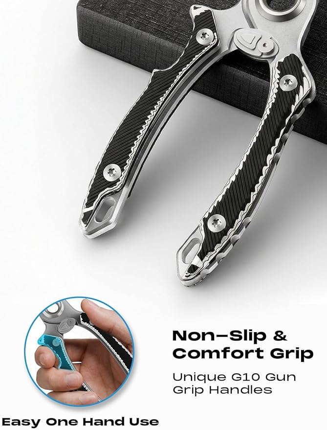 HOOK-EZE Fishing Gear Knot Tying Tool with 17-4 Fishing Pliers | Saltwater Fishing Gear with G10 Handles |Fishing Accessories for Beginner Anglers (Black/Blue)