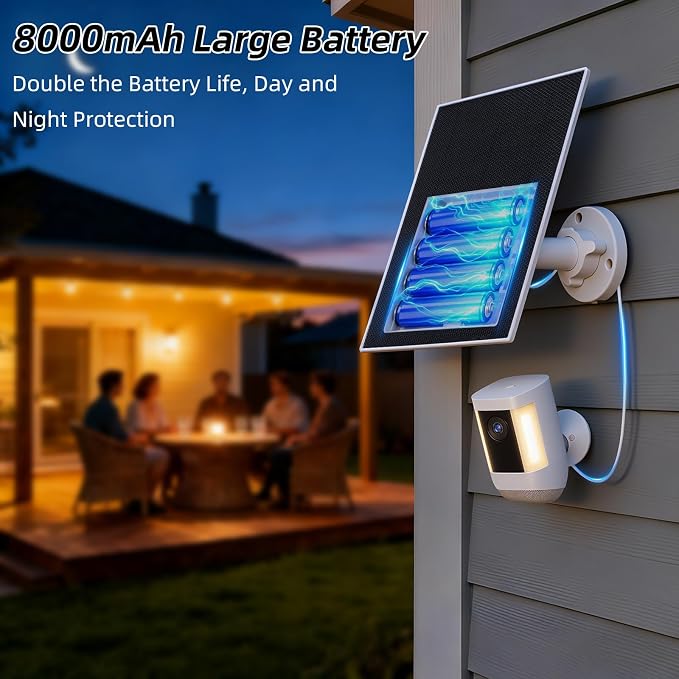 LIYVZ 5W Solar Panel for Ring with 8000mAh Battery, Compatible with Ring Spotlight Cam Plus & Stick Up Camera Solar Panel for Ring Camera, 2 Pack