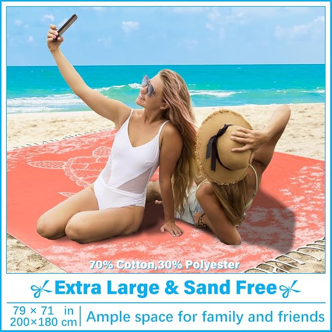 Vikumond Oversized Turkish Beach Towel Blanket XXL Cotton Sandproof Towels Boho Woven Extra Large Big Sand Free Giant Throw Blankets Huge Quilt XL Picnic Camping Necessities Cloud for Adult Gifts