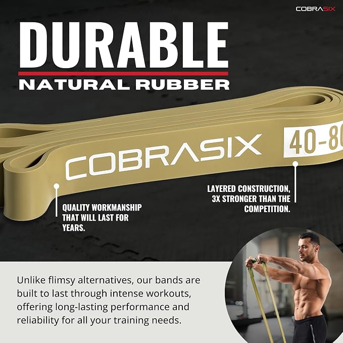 COBRASIX Long Resistance Bands for Working Out | Set of 6 Exercise Bands for Full-Body Training | Pull Up Bands for Home Gym with Handles, Door Anchor and Bar Options | for Men & Women