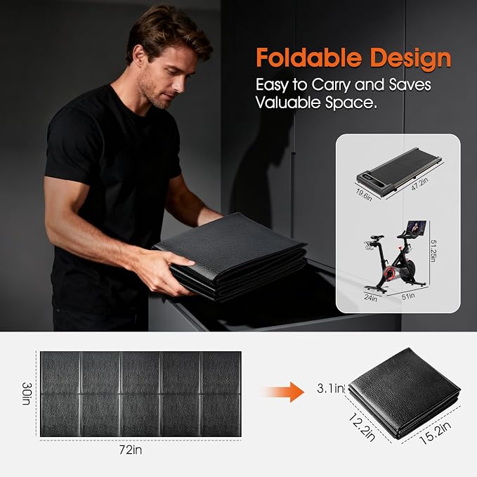 57" x 25" 6MM Thick Tailor-Made Walking Pad Mat for Carpet Hardwood Floors, Thick Foldable Treadmill Mat Carpet,Waterproof,Ordorless,No Slip,Noise Reduce,Shocking Absorbing,Rubber Foam Matt Equipment Floor Protector