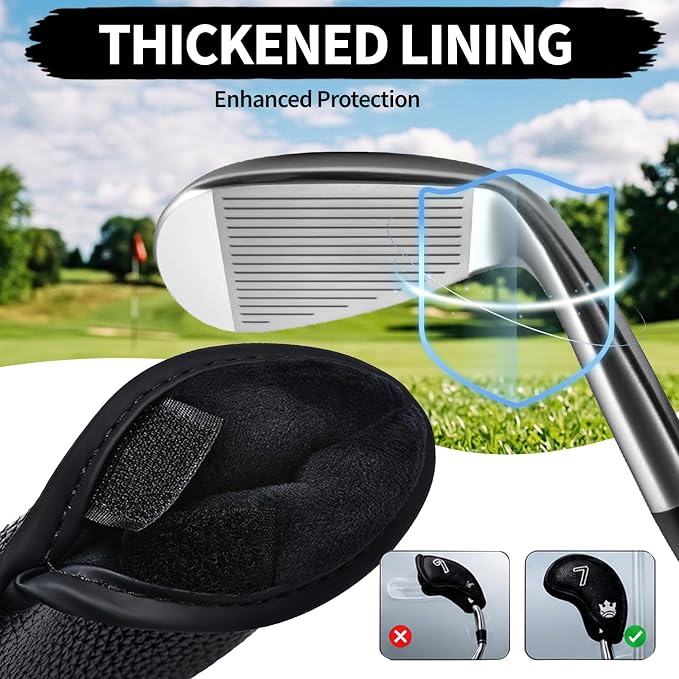 Golf Iron Head Covers Set of 12, PU Leather Golf Club Head Covers with Numbers 3-9 P S A L X, Magnetic-Free Hook & Loop Closure, Iron Headcovers Waterproof, Headcover Fit All Brands