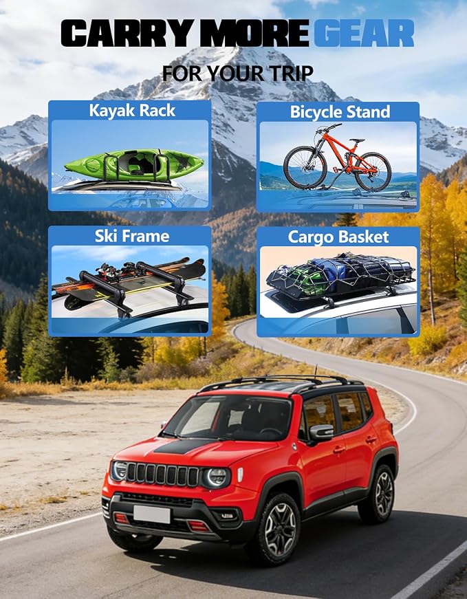 FengYu Roof Rack Cross Bars Compatible with Jeep Renegade 2015-2024, Aluminum Roof Rails Crossbars Rooftop Luggage Rack Cargo Ski Basket Luggage Carrier Rail