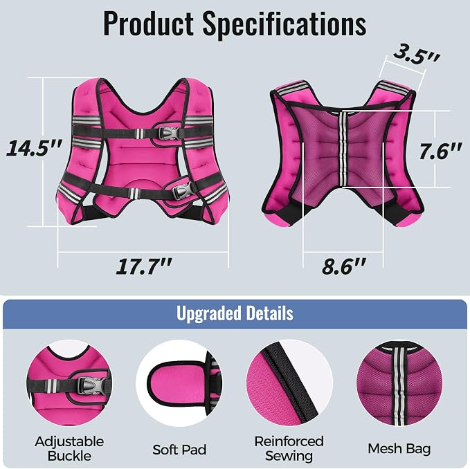 Zeerun Weighted Vest, 6lb/8lb/10lb/12lb/15lb/18lb/20lb/24lb/30lb for Men Women, Reflective Stripe Adjustable Buckle, Comfortable Durable Rucking Vest for Walking Running Strength Training
