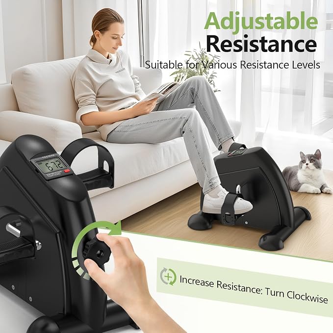 FITKS360 Under Desk Elliptical & Mini Exercise Bike - Seated Electric Leg Exerciser Under Table Oval Electric - Seniors Sit Exerciser Fully Assembled Pedal