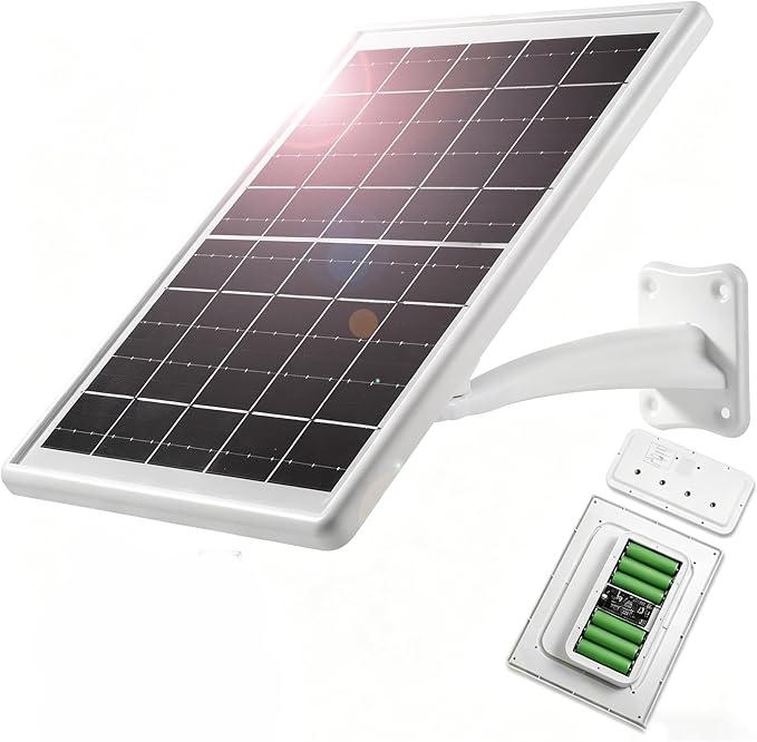 8W Solar Panel with 12000mAh Battery, 5V/12V USB C & DC Dual Output, IP65 Waterproof Solar Charger, Solar Panel for Security Camera, Trail Camera, Video Doorbell