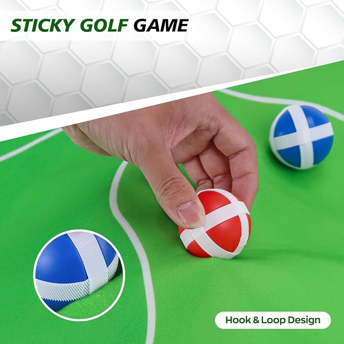 BaiYuan 71''x71'' Golf Chipping Game Set for Dads & Junior Golfers, Indoor, Outdoor Backyard & Lawn Fun with 2 Golf Clubs, 24 Sticky Balls, Putting Mat & Carry Bag, Family Yard Target Game