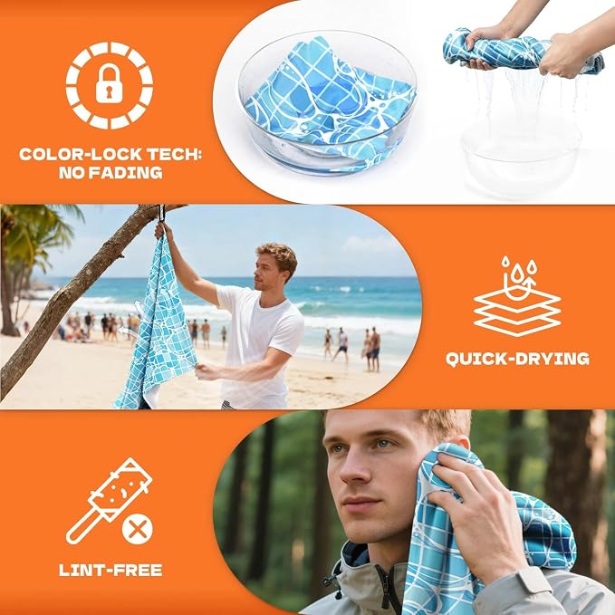 Microfiber Sweat Towel 2 Pack 30" x 60" Gym Towel Ripple Blue | Lightweight and absorbent microfiber towel with quick-dry, odor-resistant fabric for yoga, travel, camping and beach