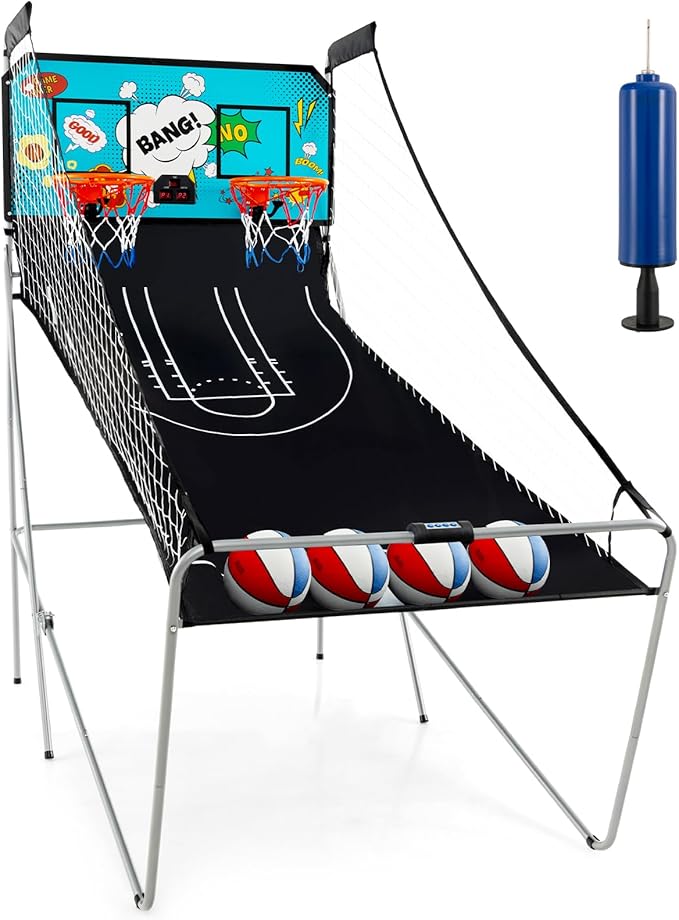Giantex Foldable Basketball Arcade Game, 8 Game Options, Electronic Double Shot 2 Player w/ 4 Balls and LED Scoring System, Indoor Basketball Game for Kids, Adult
