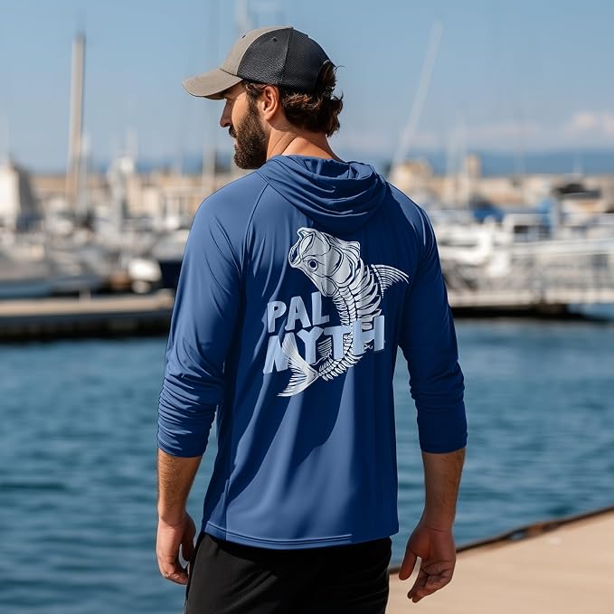 Palmyth Fishing Hoodie for Men Long Sleeve Sun Protection UV UPF 50+ Shirts | Hidden Zipper Pocket, Thumb Loops, Quick-Dry, Side Mesh Panels, Lens Cleaning Cloth, 4-Way Stretch