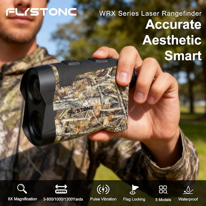 Precision Laser Rangefinder for Golf & Hunting, 800/1000/1300 m Range, 6X Magnification, Flagstick Locking with Flash Prompt, Slope Compensation & Angle Measurement, 0.3s Fast Measurement