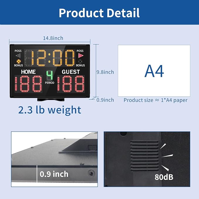 LUCKY TIME Electronic Basketball Scoreboard with Buzzer, Digital Scoreboard with Remote,Portable Score Keeper Battery Powered Score Board for Sports Games