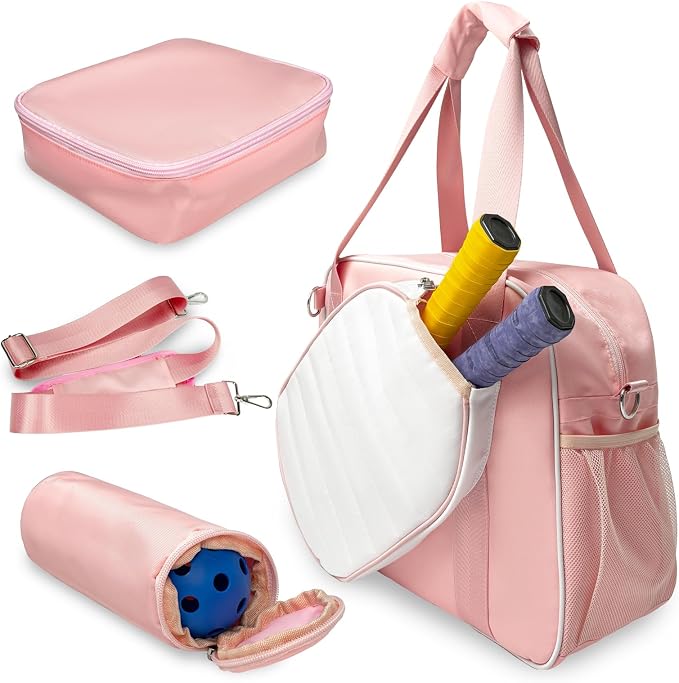 SSZYace Pickleball Tote Bag for Women & Men, Large Capacity Design Holds 2 Pickleball Paddles, External Pickleball Ball Bag and Adjustable Shoulder Strap Fence Hook, Insulated Drink Holder