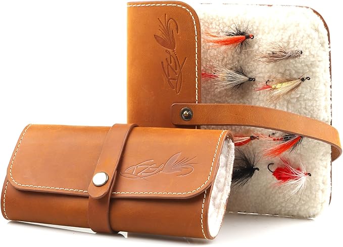 Fly Boxes for Fly Fishing Leather Wallet Tackle Box Flies Streamer Dry Fly Box Display Case Gifts for Men, Women (Fly Wallet)