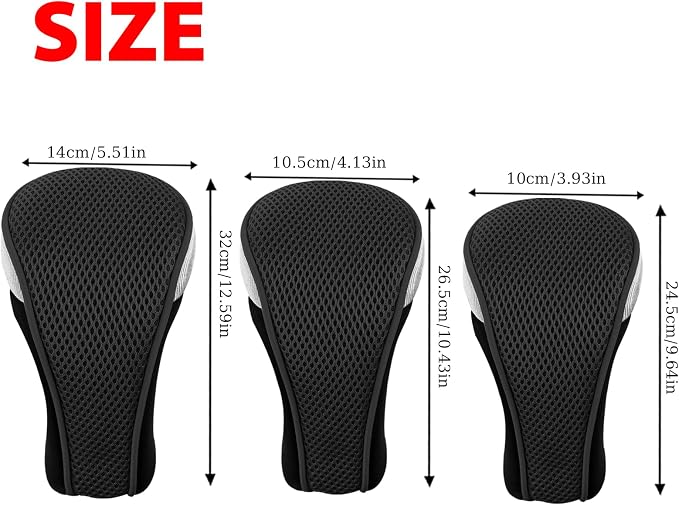 Andux 3pcs/Set Golf 460cc Driver Fairway Wood Club Head Covers | with interchangeable NO. Tags | Mesh Breathable material | Short Neck | Coloured Piping | Pull-On Closure