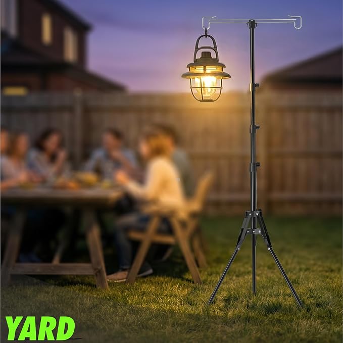 Telescopic Height Adjustable Camping Lantern Tripod Stand - 2-Hook Lantern Hanger for Outdoor Camping/RV/Tent