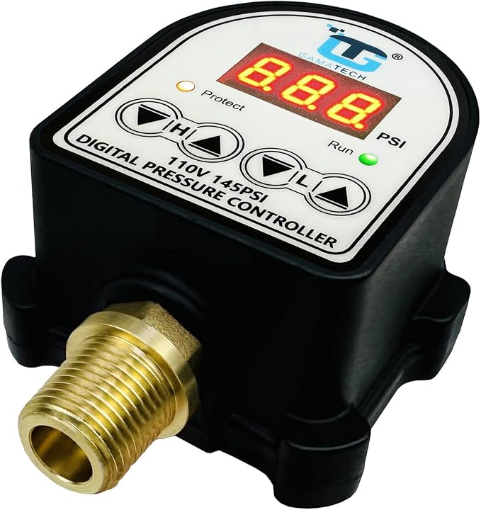GamaTech 110V 145PSI Digital Adjustable Pressure Switch Controller for Water Pump and Air Pump, 1/2" Male NPT