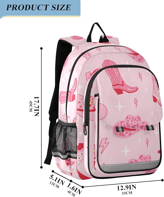 Fisyme Pink Western Cowgirl Boots School Backpack Laptop Backpack Bags Bookbag Travel Casual Computer Notebooks Daypack