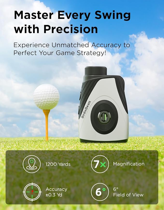 Golf Rangefinder with Slope, 1200Y Laser Range Finder for Golf, 7X Magnification, Flag Lock with Vibration, Magnetic Cart Mount, Ultra-Clear Display, USB-C Rechargeable, Waterproof