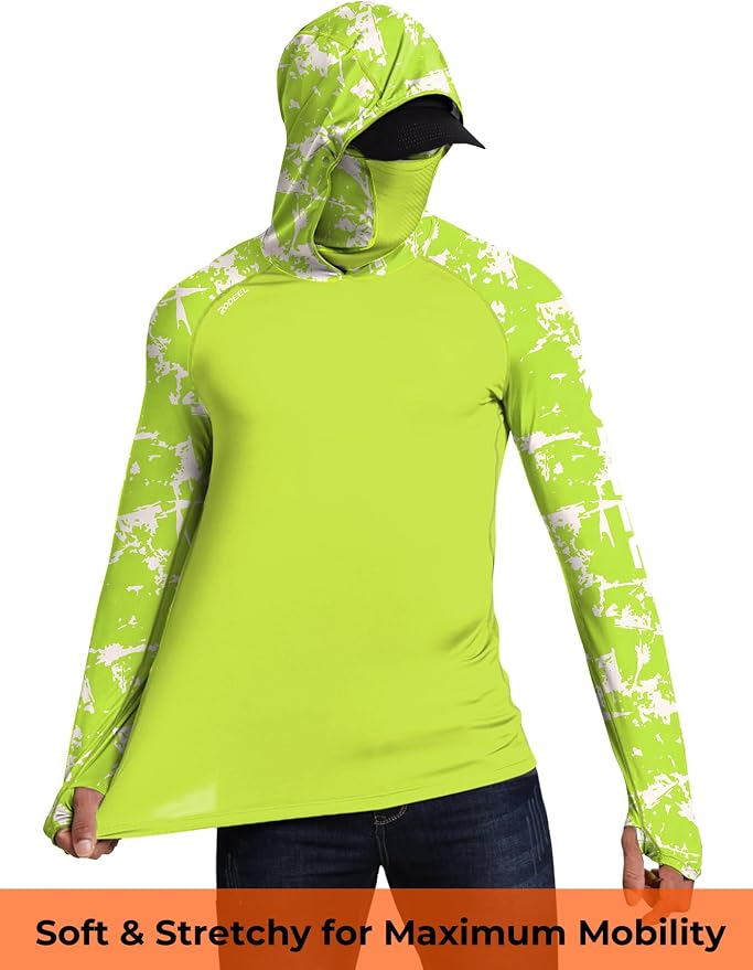 Rodeel Men's UPF 50+ Performance Fishing Hoodie, Long Sleeve Sun Protection Athletic Quick-Dry Breathable T-Shirt