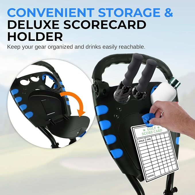 SereneLife Golf Push Pull Cart – Lightweight, Foldable, Bag Holder with Adjustable Handle, Caddy Accessories, Compact Folding Golf Trolley for Travel