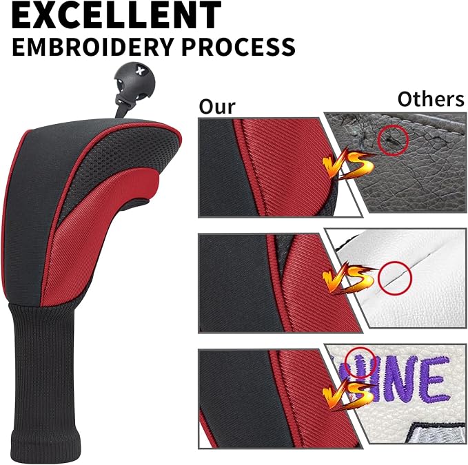Golf Club Head Covers for Woods 3/4/5/6 Pieces Long Neck Mesh Sports Golf Club Headcovers Set with Interchangeable No. Tags 3 4 5 6 7 X Golf Accessories for Men Women