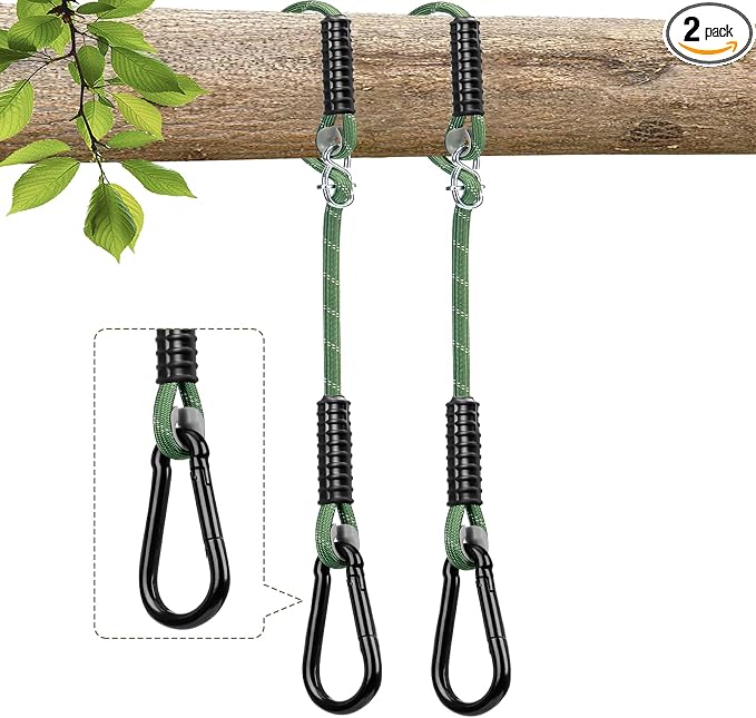 Heavy Duty Tree Swings Rope Hammock with Large Carabiner,Tree Swing Hanging Straps,Adjustable Extendable,for Outdoor Swing Hammock Playground Set Accessories,Green 2 Pack 3.91ft(47")