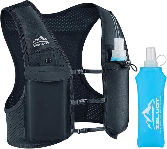 Zelvot Running Vest for Women Men, Adjustable Running Phone Holder Vest, USA Original Patent, Running Hydration Vest with 500ml Soft Flask, Reflective Running Backpack for Hiking Cycling