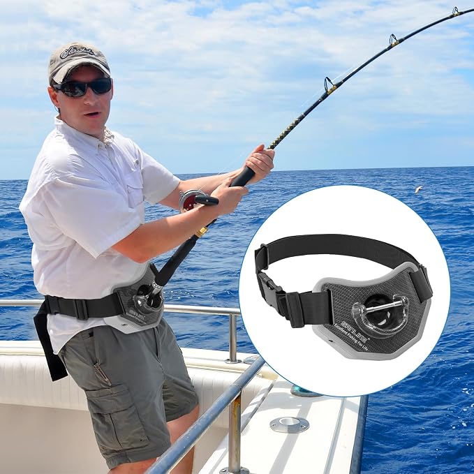 SANLIKE Fishing Belt Rod Holder,Adjustable Fishing Fighting Waist Belt with EVA Padded Plastic Material Fishing Belt,360 Degree Adjustable (Grey)