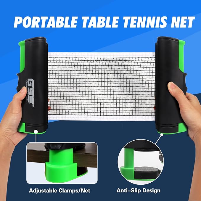 GSE Games & Sports Expert Adjustable Retractable Ping Pong Net Set & Post. Professional Table Tennis Rackets and Balls, Net with Posts and Storage Bag - Pingpong Paddle and Game Table Accessories. | Adjustable