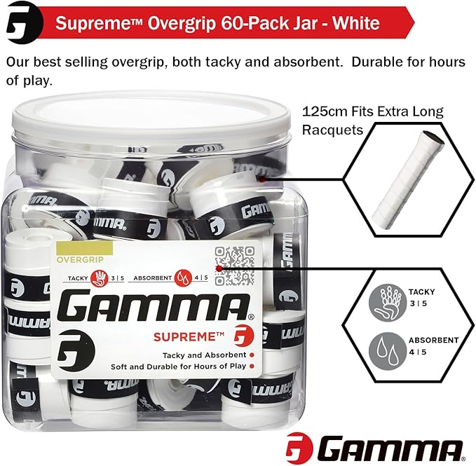 Gamma Sports Supreme Overgrip for Tennis, Pickleball, Squash, Badminton, and Racquetball Racquets, Multiple Pack Sizes and Colors