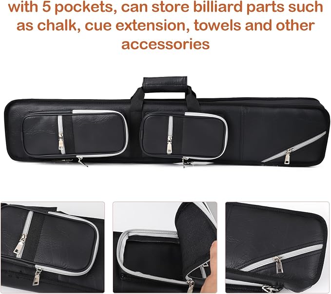 4x8 Pool Cue Case Billiard Stick Carrying Case Leatherette Soft Cue Bag Hold 4 Butt 8 Shaft Black