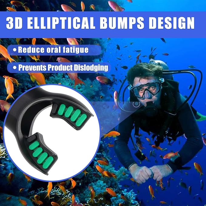 Scuba Diving Mouthpiece, Silicone Snorkel Mouthpiece Regulator Replacement with Regulator Tie Fits Most Standard Regulators Scuba Diving Accessories, Orange/Black/Yellow/Green