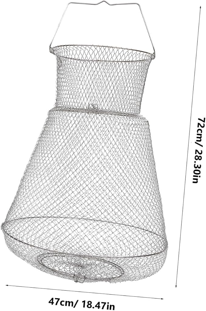 Stainless Steel Fish Basket 28 Inch Folding Fishing Net Metal Fishing Cage for Crab Shrimp Boat Use
