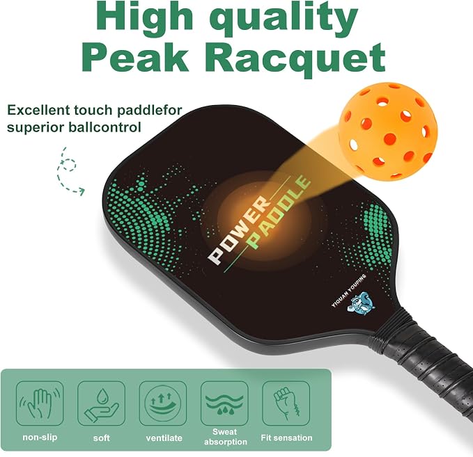 Carbon Fiber Pickleball Paddles - 16mm Shock-Absorbing Honeycomb Core & Anti-Slip Grip | Lightweight Racket for Beginners Professionals | Indoor Outdoor Tournament Use