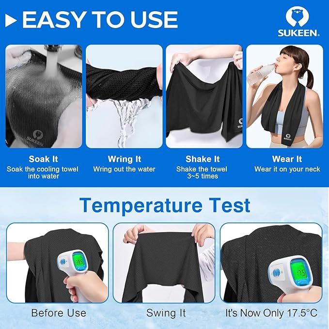 Sukeen 6 Pack Cooling Towels (40"x12"), Cooling Neck Wraps, Soft Breathable Chilly Ice Towel for Hot Weather, Gym Towel, Microfiber Towel for Yoga, Golf, Sport, Running, Gym, Camping, Fitness, Workout