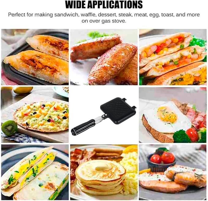 Double Side Sandwich Maker Camping Toastie Grilled Panini Maker Pan with Non-Stick Plates Aluminum Flip Cheese Makers Frying Pan Sandwich Toaster Press Waffle Makers for Kitchen Breakfast Camp