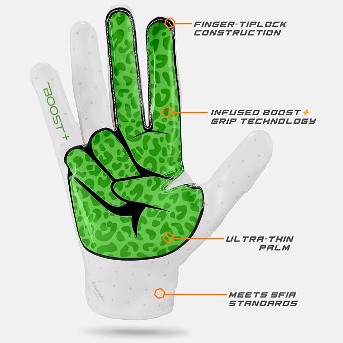 Grip Boost Football Gloves - Peace Stealth 6.0 Boost Plus Sticky Technology - Adult and Youth Football Gloves for Wide Receiver - Men's and Boys Sizes