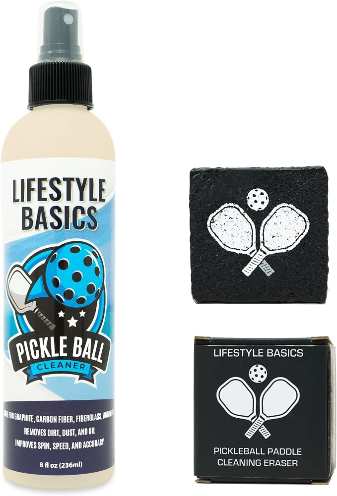 Lifestyle Basics Pickleball Paddle Cleaner Spray & Pickleball Paddle Eraser | Improves Spin and Accuracy | Washes Away Dirt, Oil, Sand, Dust, and Gr