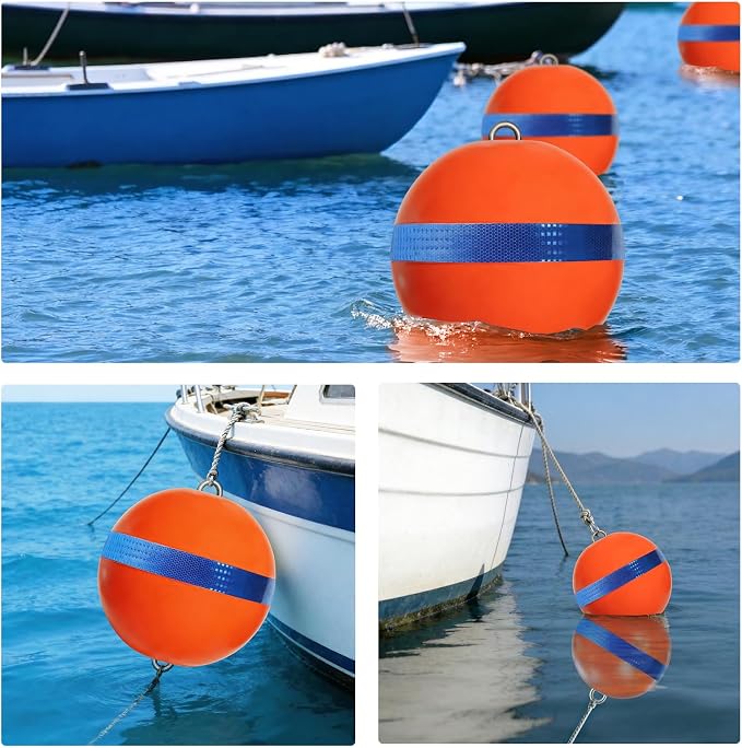 Mooring Buoy Boat Mooring Ball Float with Reflective Blue Stripe to Protect Boat,12/15/18 Inch Illuminated Buoy